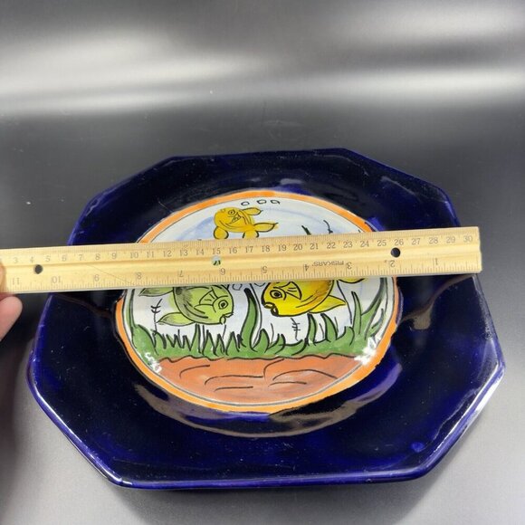 Mexico Folk Art Talavera Pottery Single Dish Plate Hand Painted Fish Hand Made - Picture 5 of 16